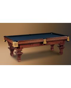 Domenico shown in Honduran Mahogany with piano finish, leather net drop pockets, hand-tied braid and silk tassels.