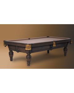 Senator shown in Honduran Mahogany with piano finish, leather net drop pockets, hand-tied braid and silk tassels.