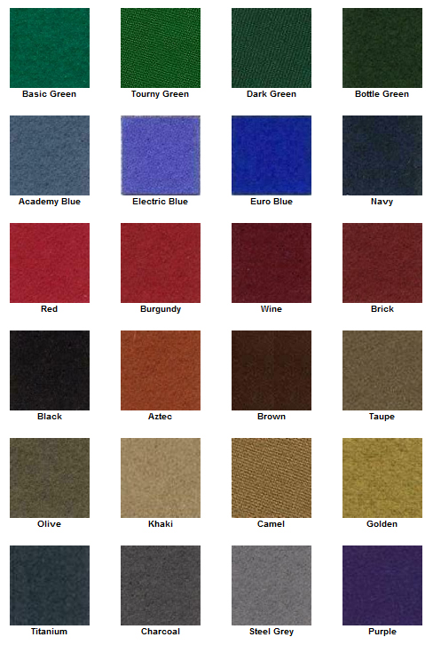Teflon Billiards-Pool Table Cloth Colors Teflon Billiards-Pool Table Cloth Colors